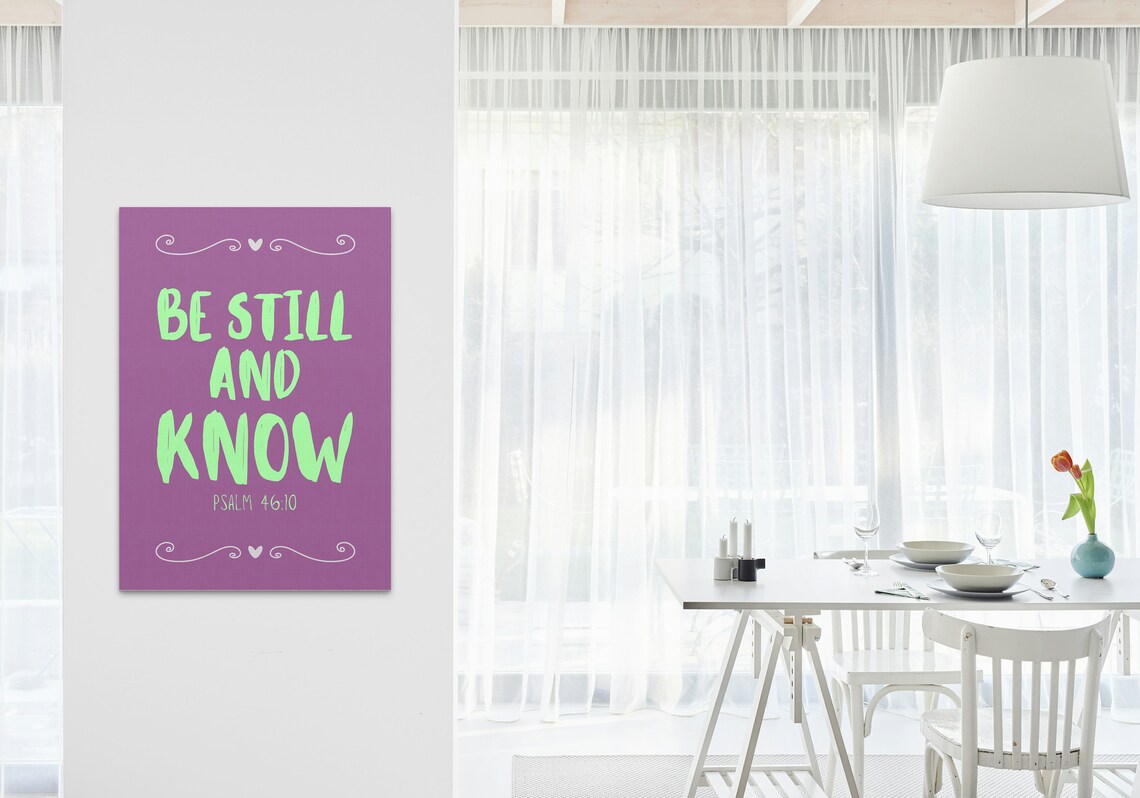 Be Still and Know Psalm 46 Verse 10 Mint Green Typography Purple Faith Poster - Image 3