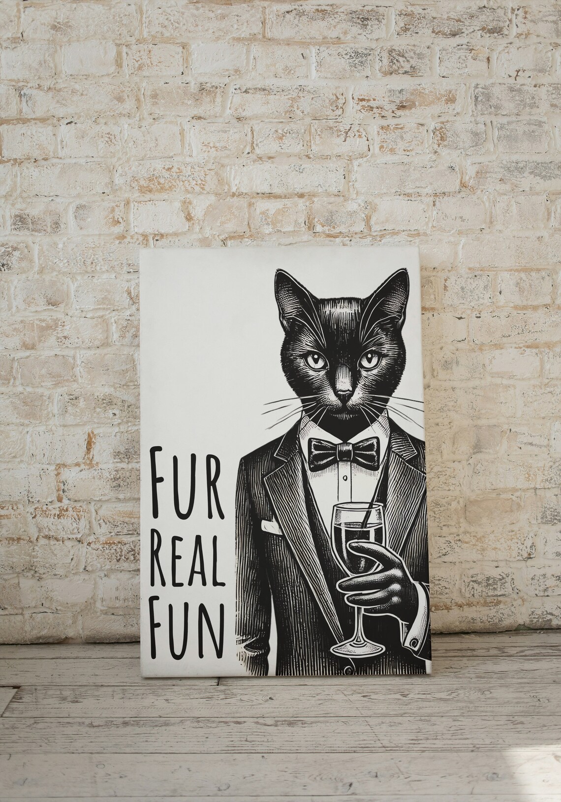 Fur Real Fun Black Cat Tuxedo Wine Glass Funny Pun Animal Poster - Image 2