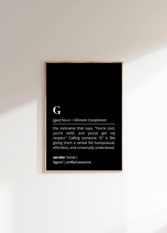 G Definition Wall Art Minimalist Typography Poster Funny For Friends Unique Cool Personalized Gift Decor Instant