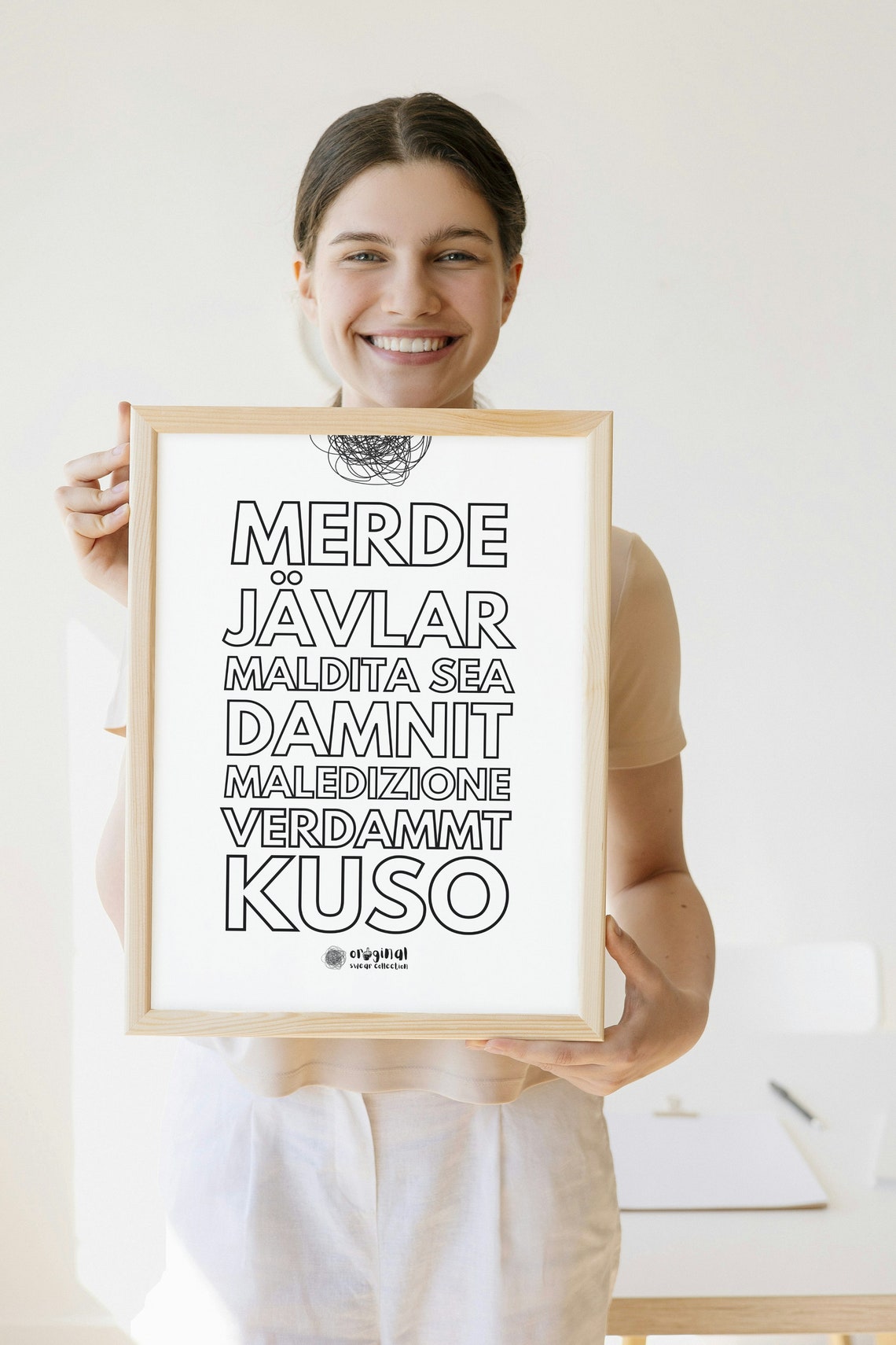 Merde Damnit Verdammt Swear Words Outline Typography Joke Poster - Image 2