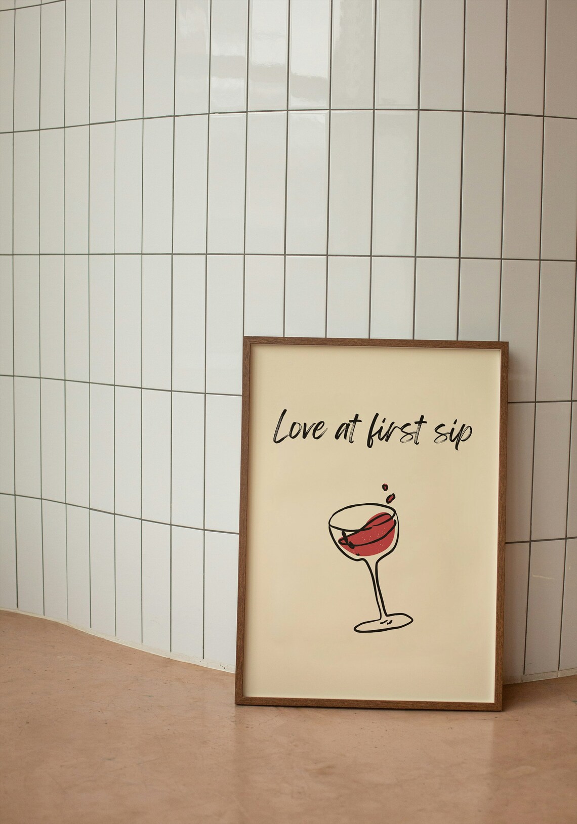 Love at First Sip Wine Glass Line Art Cream Minimalist Kitchen Poster - Image 3
