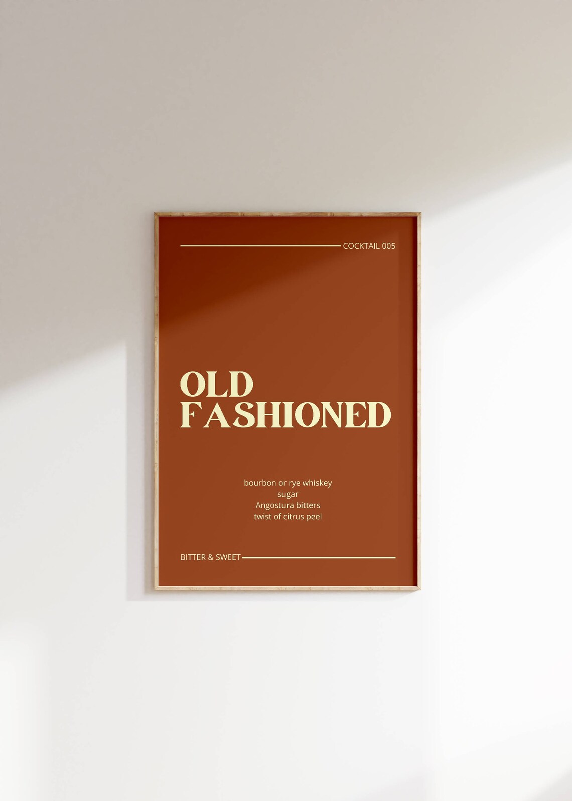 Old Fashioned Cocktail Recipe Burnt Orange Minimalist Bar Kitchen Art Poster - Image 3
