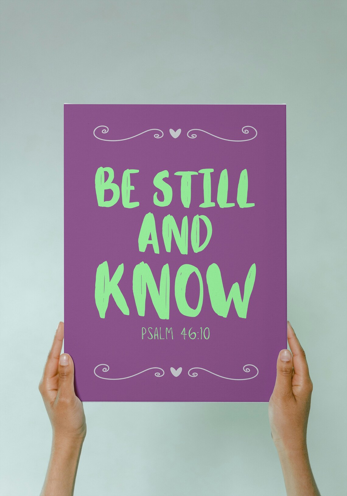 Be Still and Know Psalm 46 Verse 10 Mint Green Typography Purple Faith Poster - Image 2