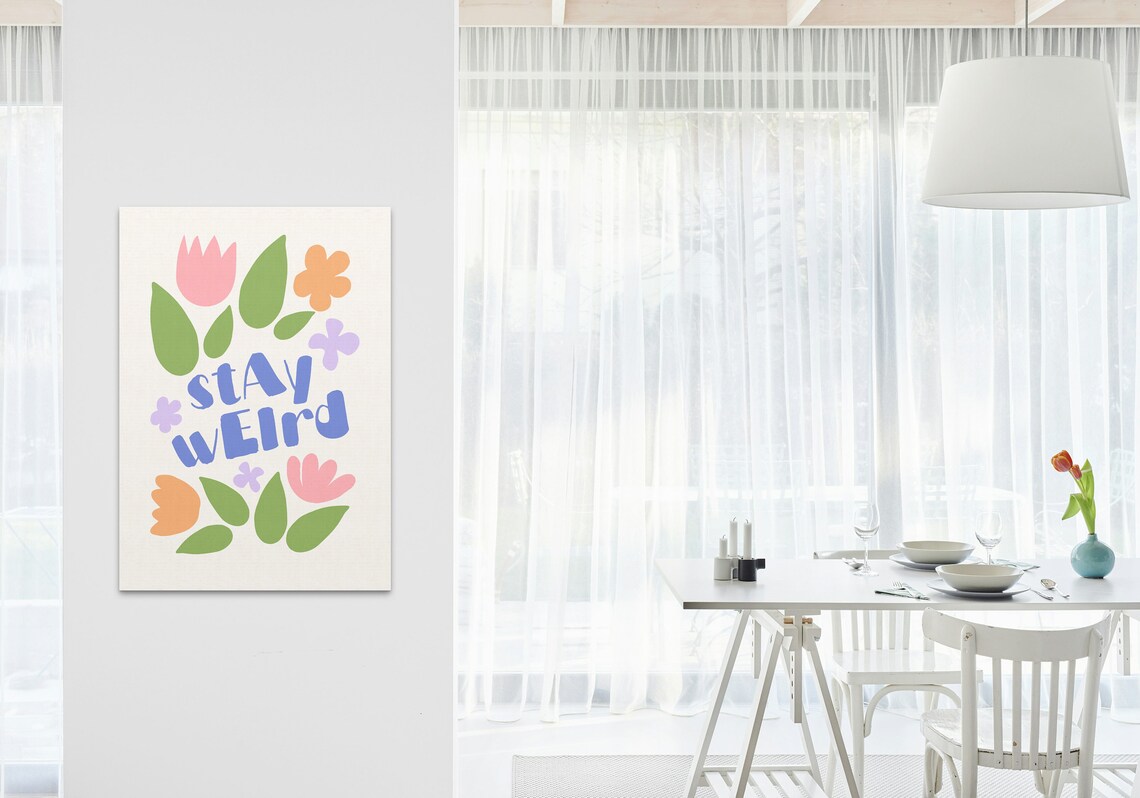 Stay Weird Retro Floral Typography Bright Pastel Colors Poster - Image 3