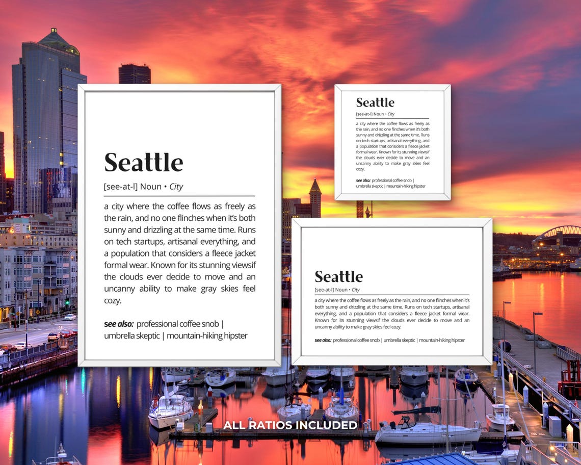 Seattle Washington Coffee Rain City Dictionary Definition Poster - Image 3
