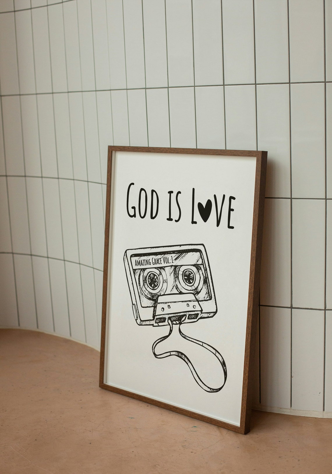 God Is Love Amazing Grace Cassette Tape Sketch Retro Faith Poster - Image 2