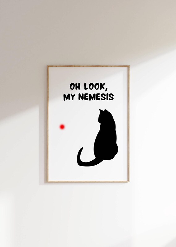 Funny Black Cat Nemesis Laser Dot Minimalist Silhouette Humor Poster