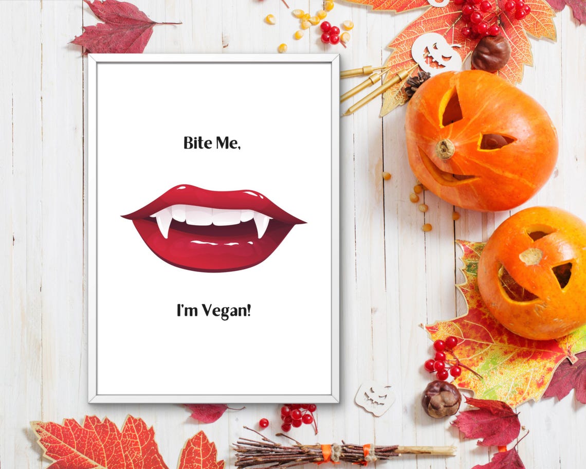 Bite Me Im Vegan Vampire Lips Funny Halloween Kitchen Quote Poster - Image 3