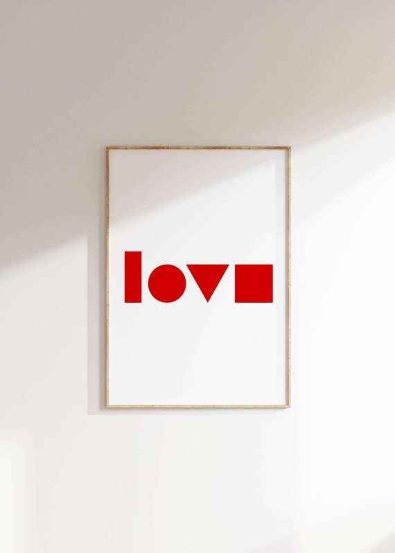 Modern Love Typography Wall Art Minimalist Poster Red White Love Decor Bold Geometric Love Art Print Unique Gift For Her Or Him