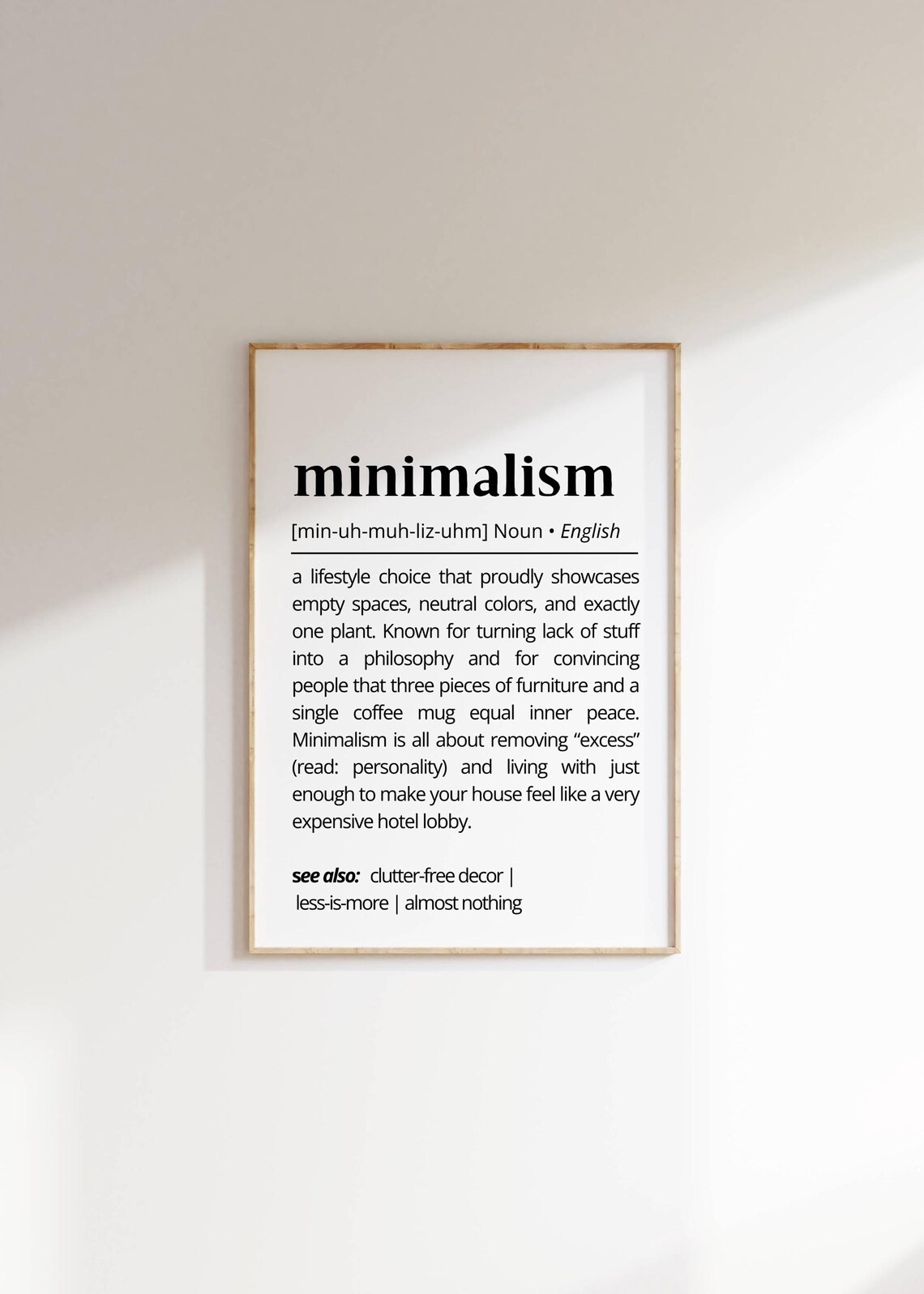 Minimalism Funny Definition Print Black White Minimalist Typography