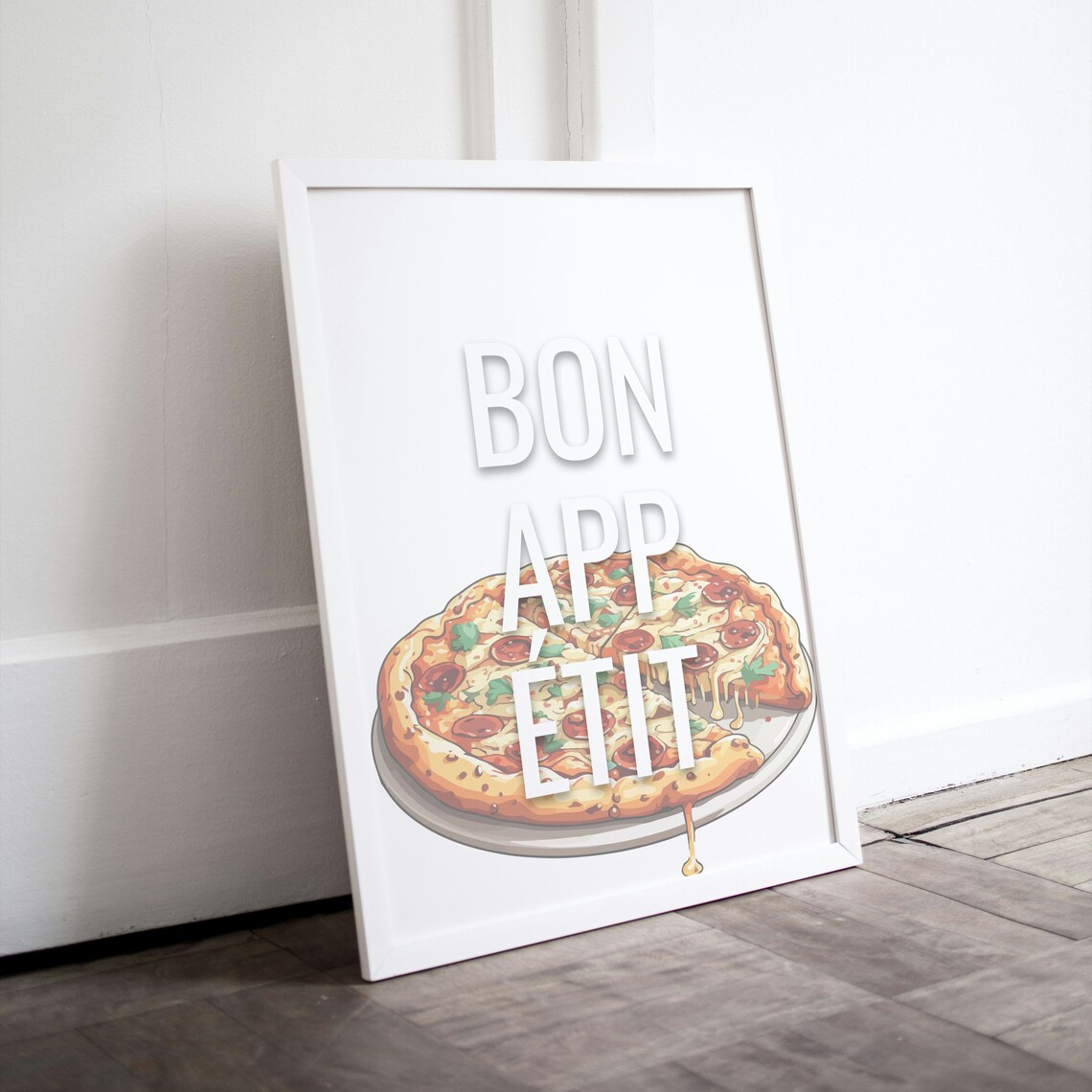 Bon Appetit Pizza Typography Art Cute Cheesy Italian Food Poster