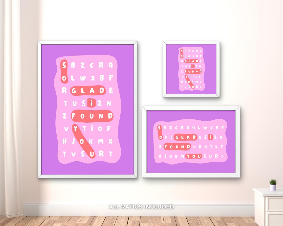 So Glad I Found You Purple Modern Word Search Puzzle Valentine Poster - Image 3