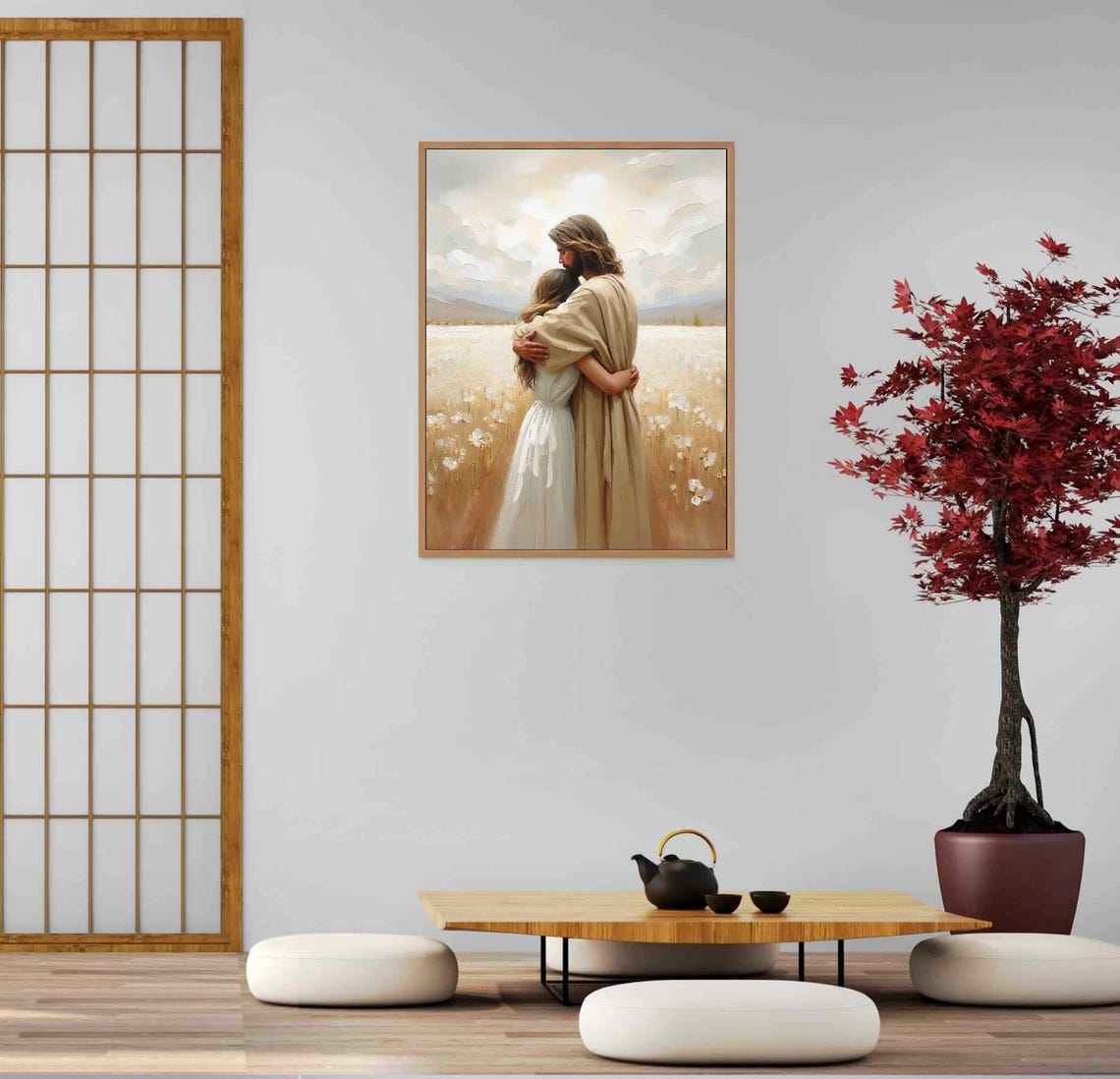 Embrace Of Love, Jesus Hugging Girl Art Print - Image 3