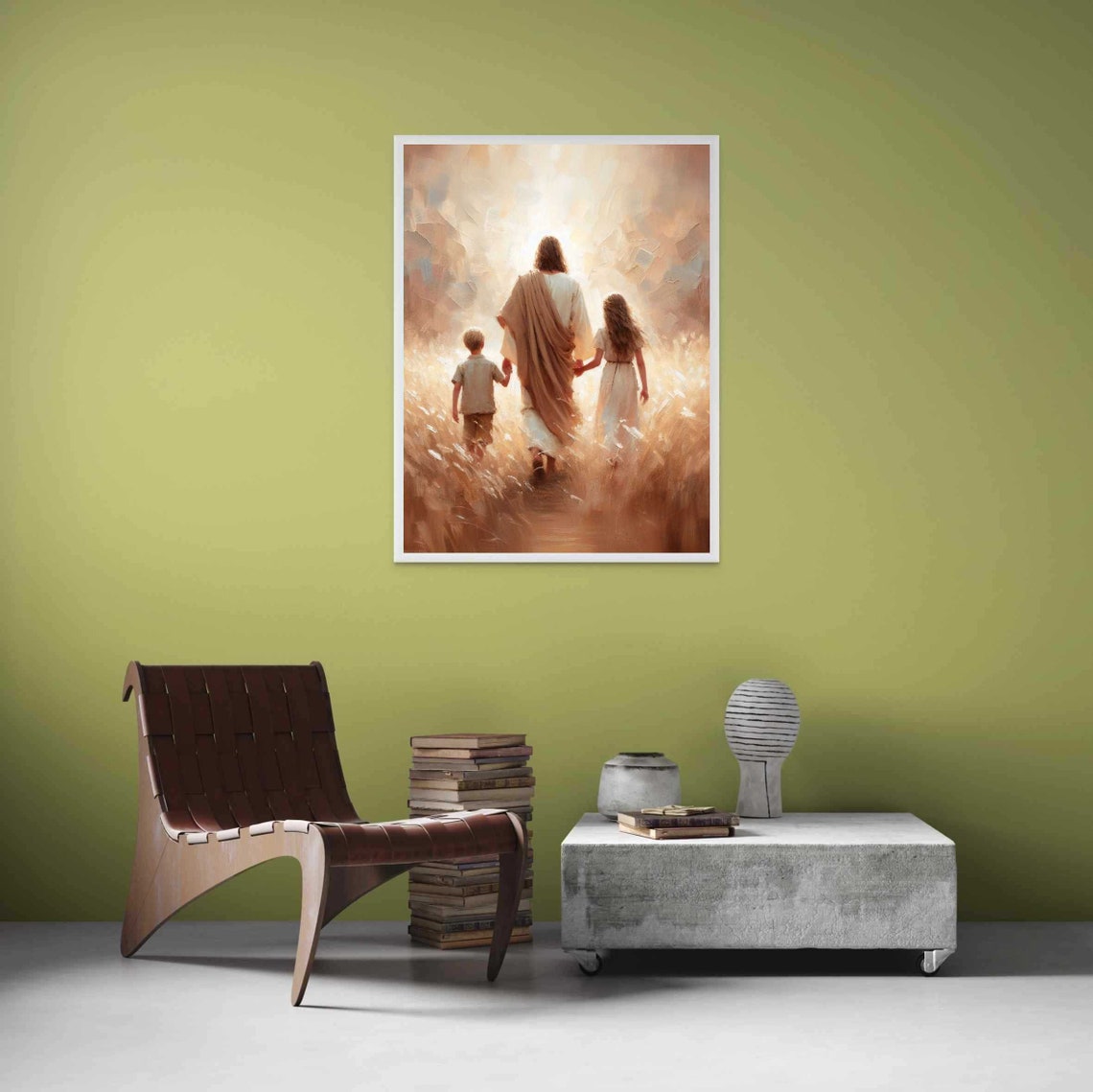 Walk With Jesus Christian Painting, Jesus And Children - Image 3