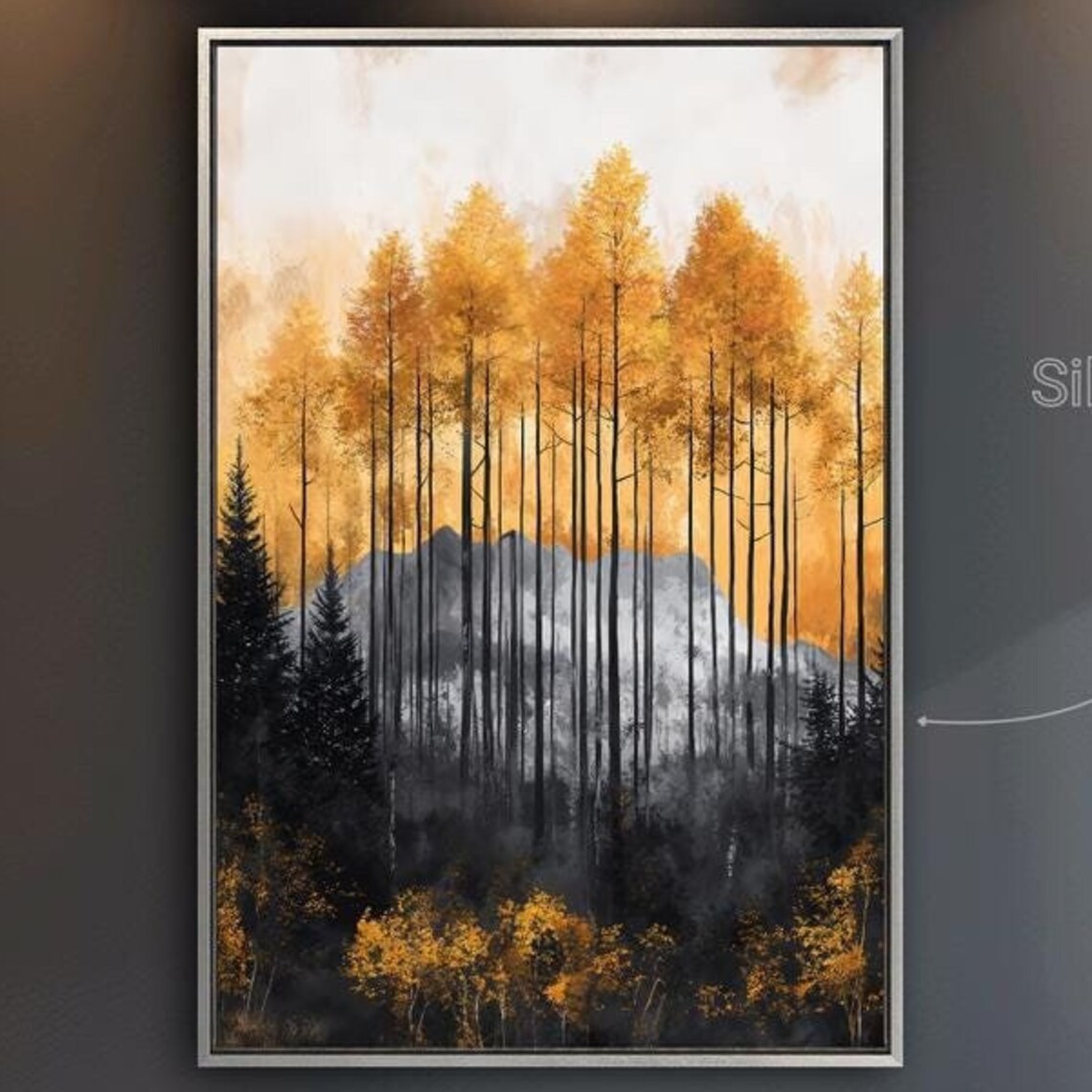 Abstract Forest Framed Wall Art Trees Painting Print Nature Wall Decor Woods Landscape Poster Mountain Range Artwork Ready To Hang