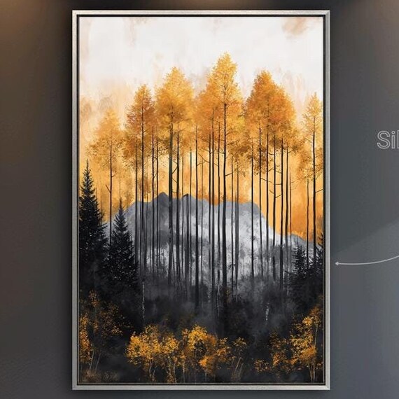Abstract Forest Framed Wall Art Trees Painting Print Nature Wall Decor Woods Landscape Poster Mountain Range Artwork Ready To Hang