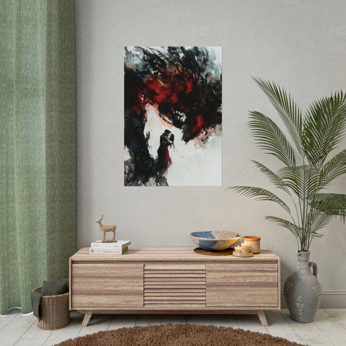 Dark Wall Modern Abstract Art Print Watercolour Painting Of A Couple In Love Home Decor Dark Academia Happy Couple Print Demon Love - Image 2