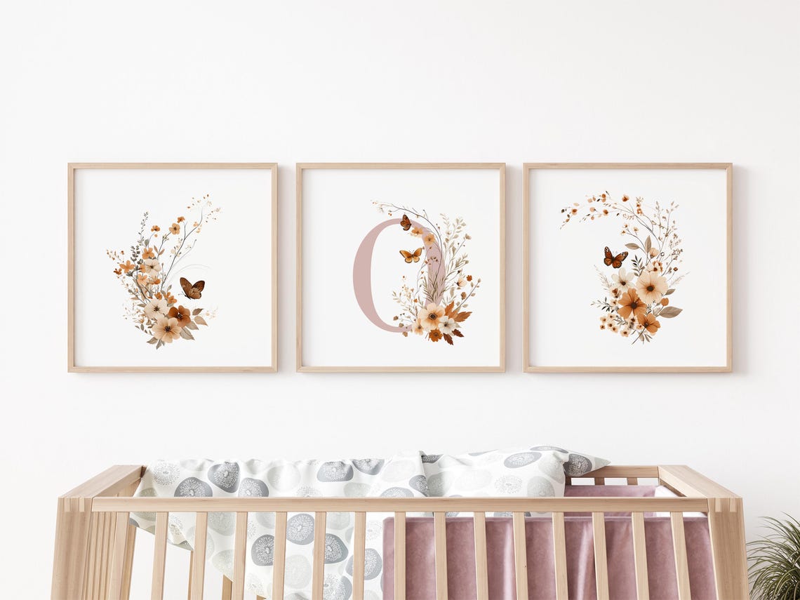 Floral Letter C Wildflower Butterfly Monogram Nursery Art Poster - Image 3