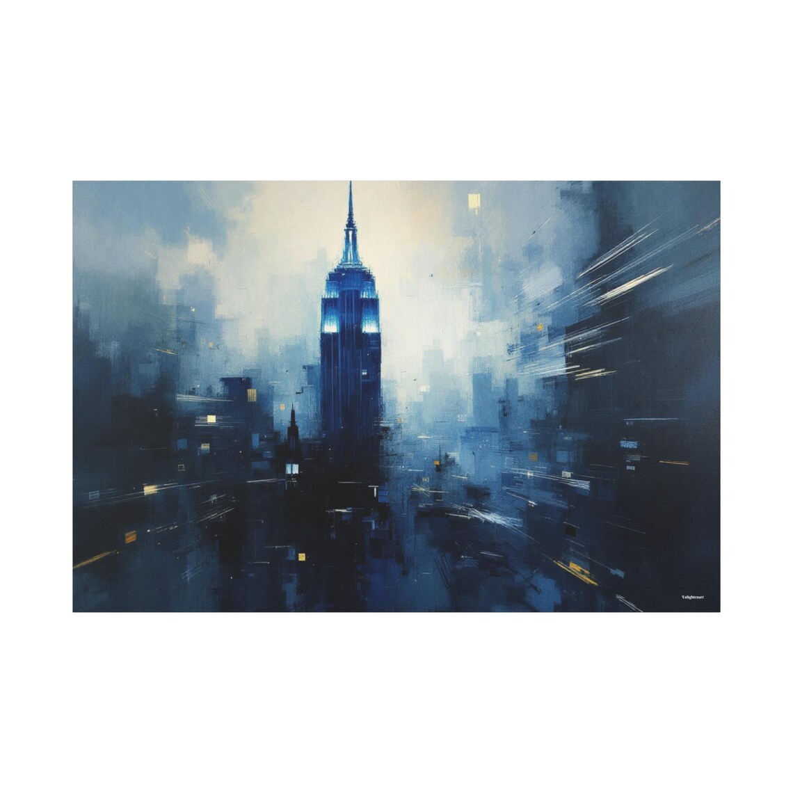 New York Empire State Blue Night City Abstract Travel Poster - Image 2