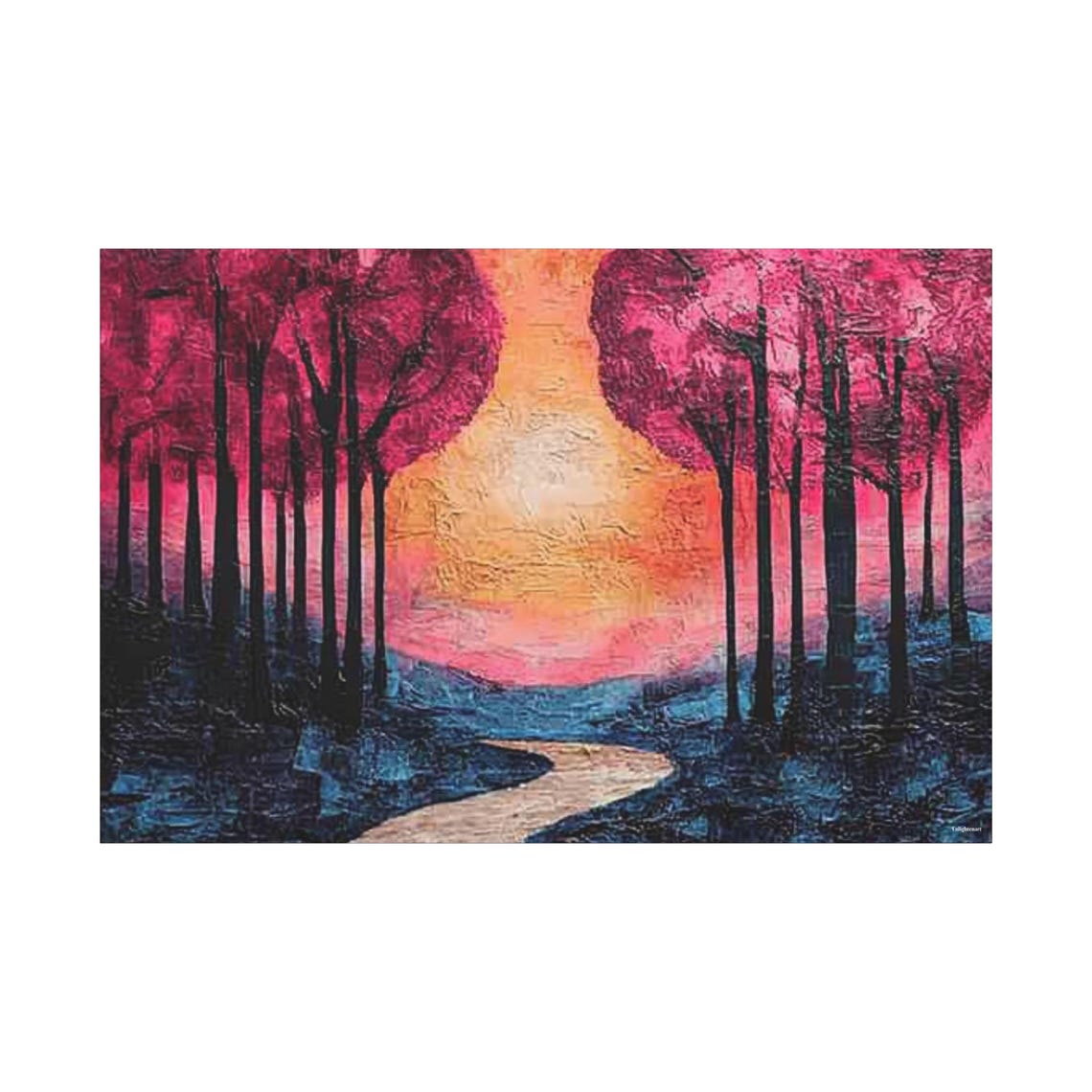 Winding Forest Path Glowing Sunset Pink Trees Oil Painting Art Poster - Image 2