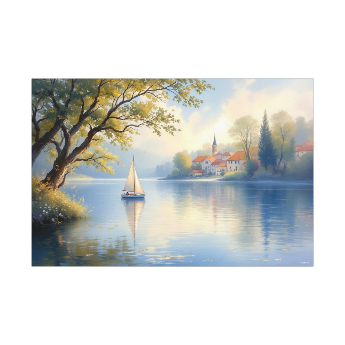 Waterside Village, Idyllic Art Print - Image 3