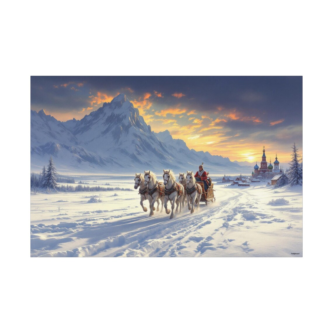 Winter Horse Sleigh Ride, Seasonal Art Print - Image 3