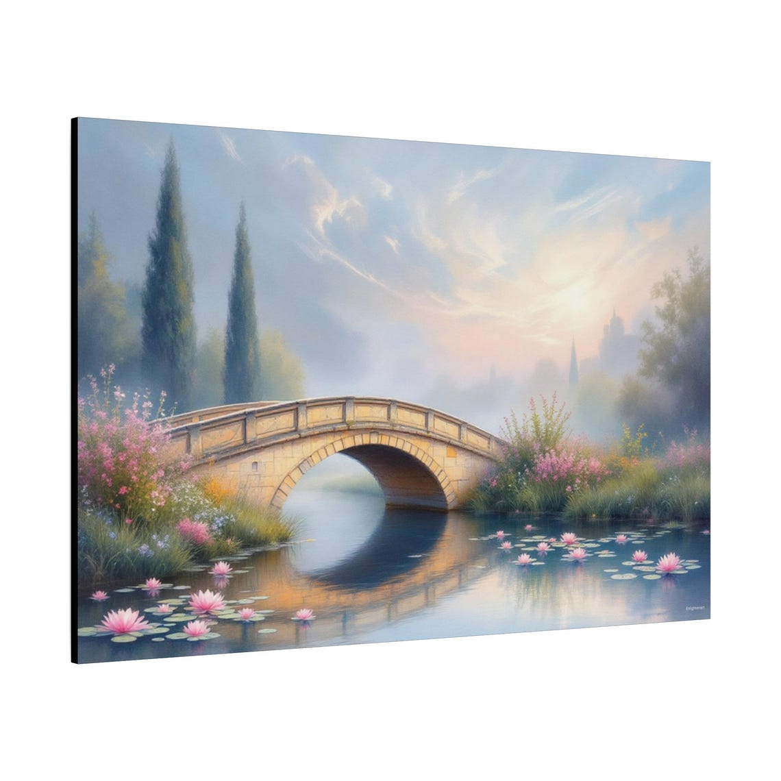 Stone Arch Bridge Water Lily Pond Garden Impressionist Art Poster - Image 2