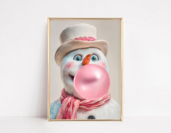 Snowman Blowing Bubblegum, Christmas Art Print