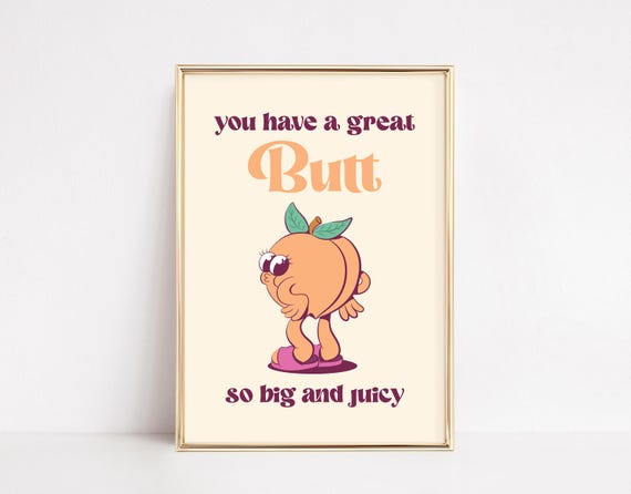 Funny Bathroom Art Print, Retro Peach Butt Decor