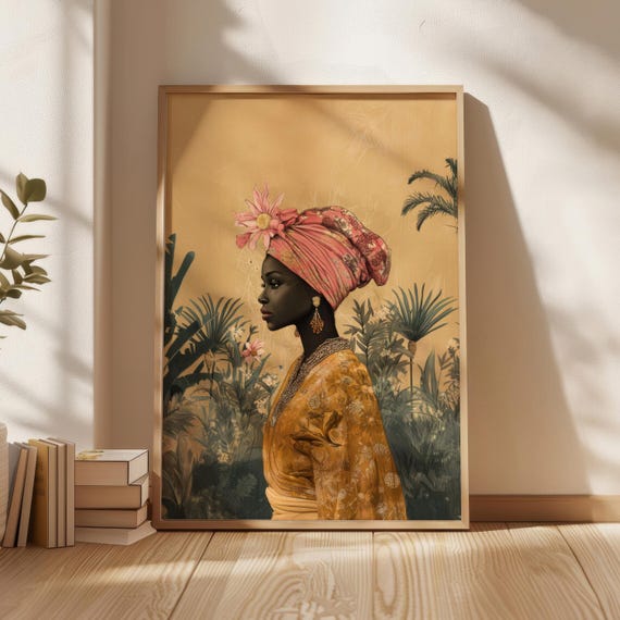 Art Prints Antique Style Wall African Royal Woman Poster Downloads Home Decor