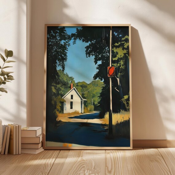 White House on Country Road Edward Hopper Style Vintage Art Poster