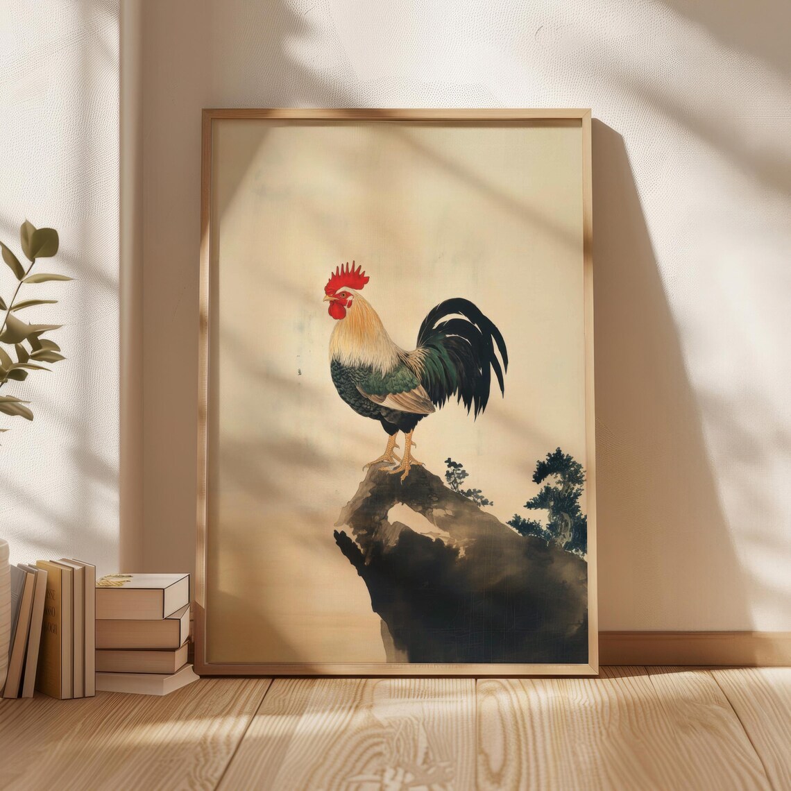 Japanese Rooster on Rock Ohara Shoson Style Vintage Art Poster