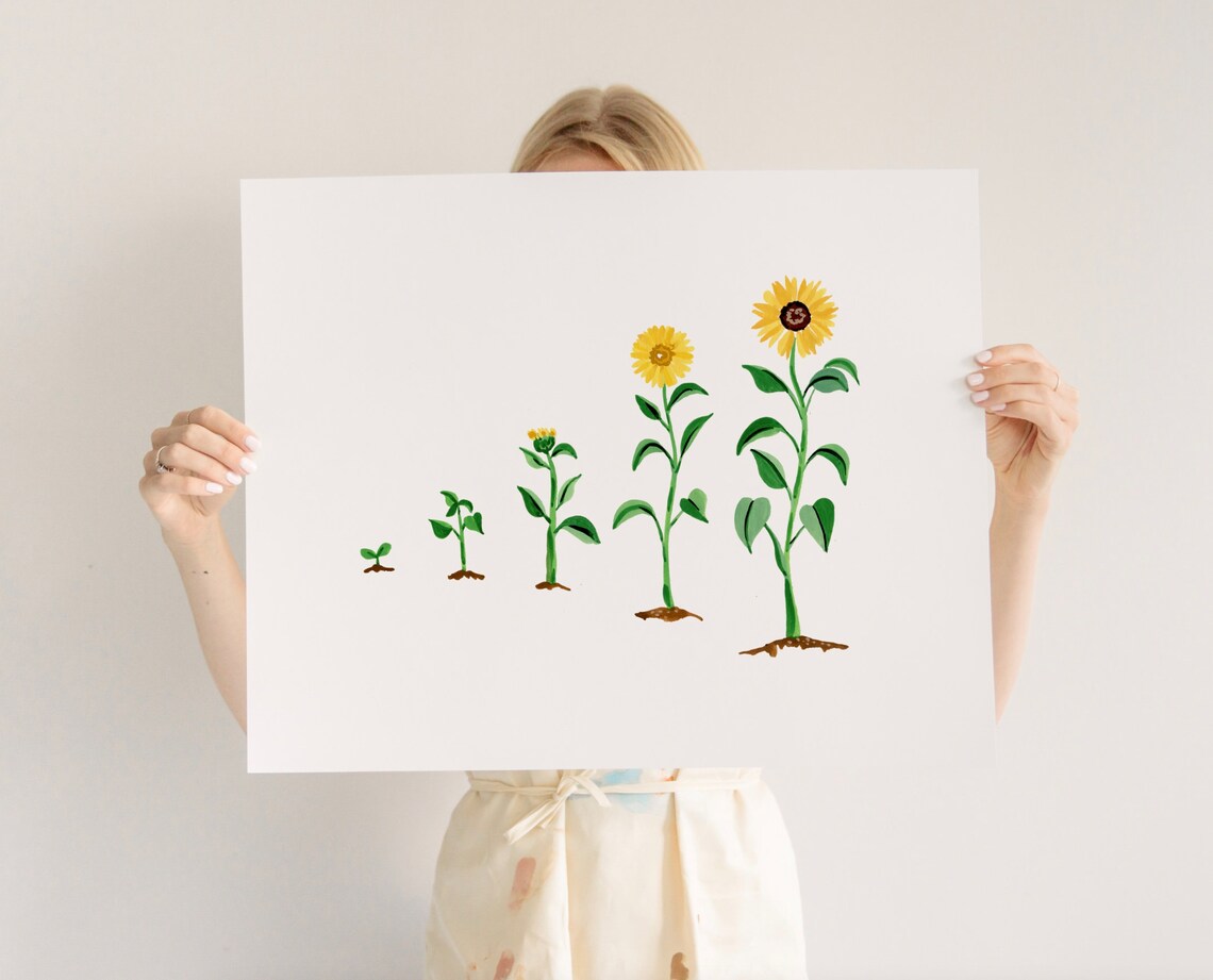 Sunflower Evolution Watercolor Art Print, Bohemian - Image 2