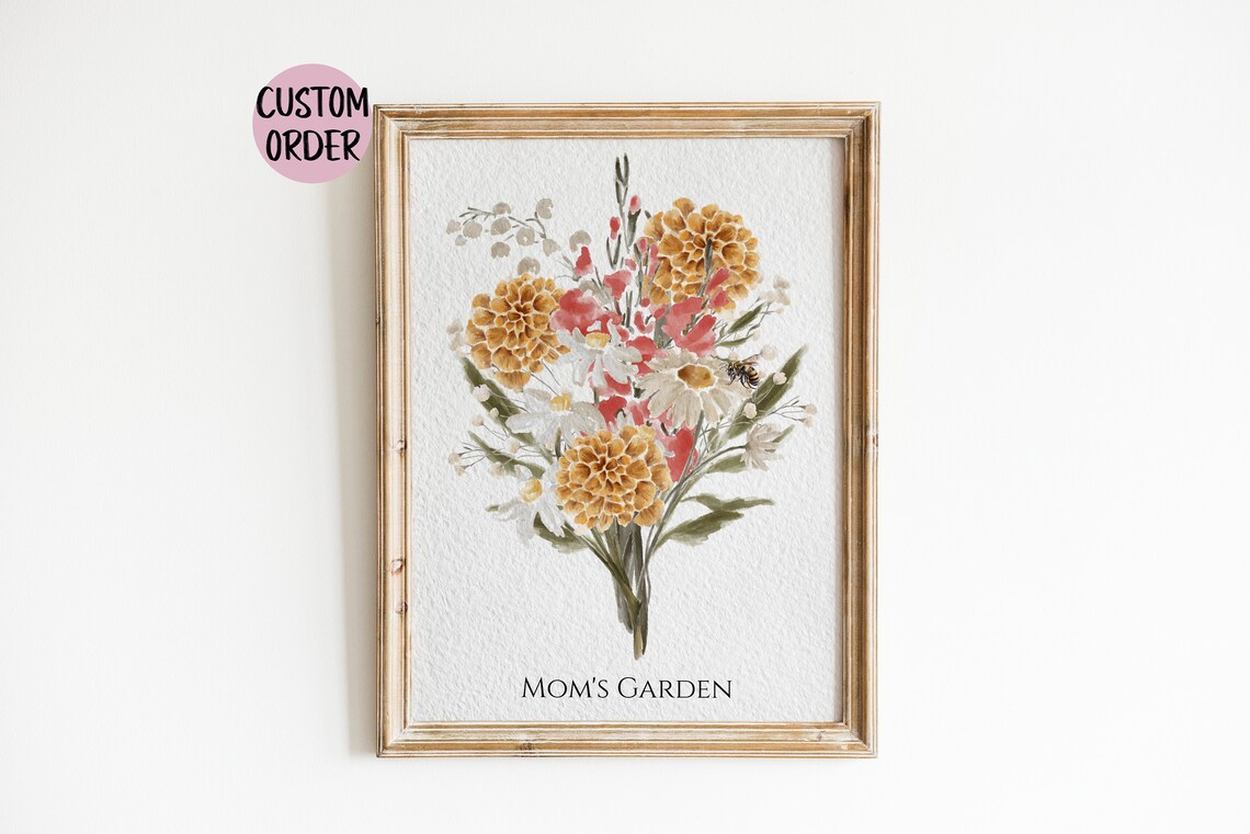 Family Birth Flower Bouquet Gift For Mom Poster