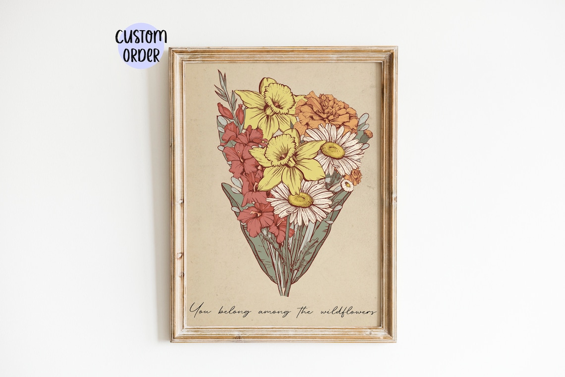 Grandma Birth Flower Bouquet Personalized Garden Art Print