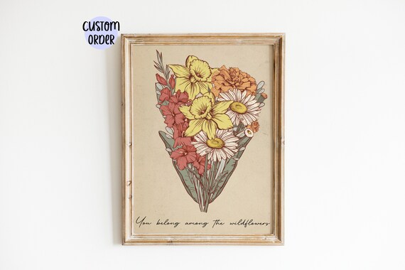 Grandma Birth Flower Bouquet Personalized Garden Art Print