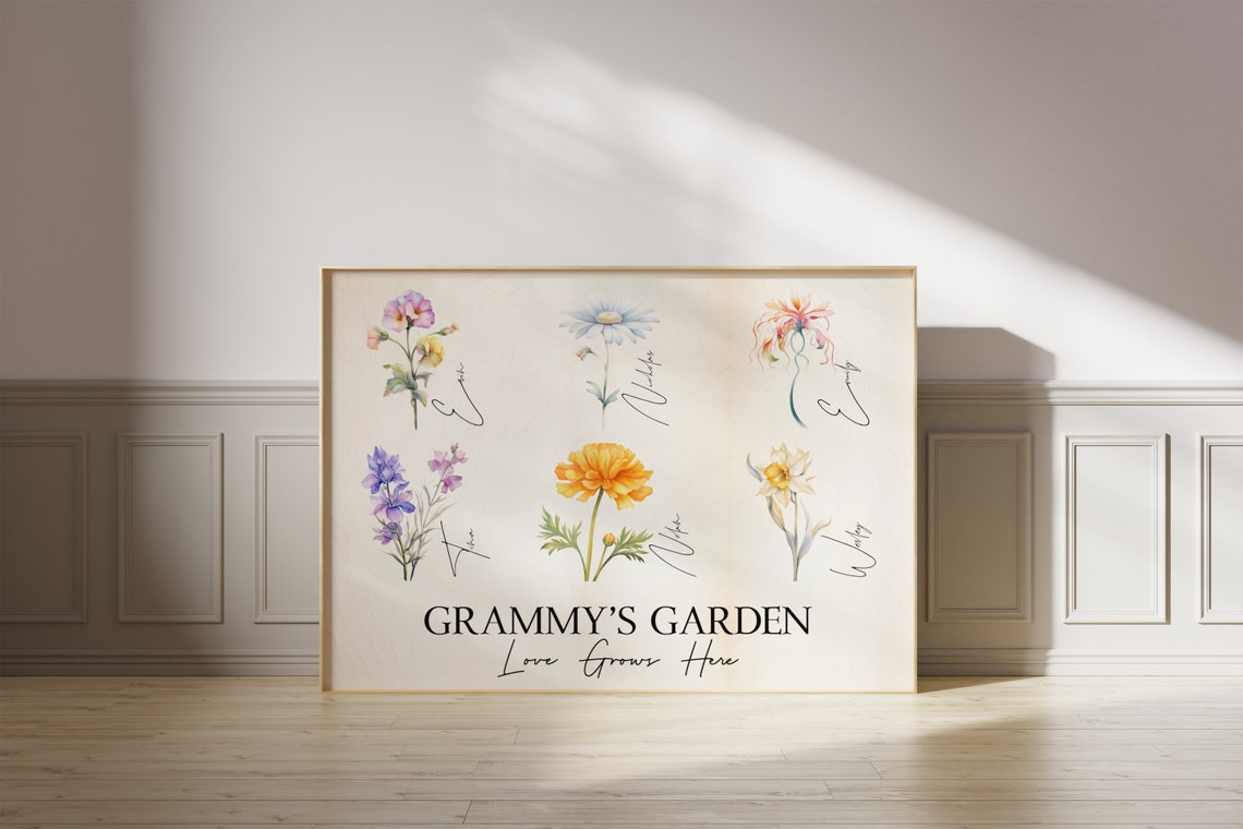 Grammy's Garden Birth Flower Poster Personalized Floral Gift for Her - Image 4