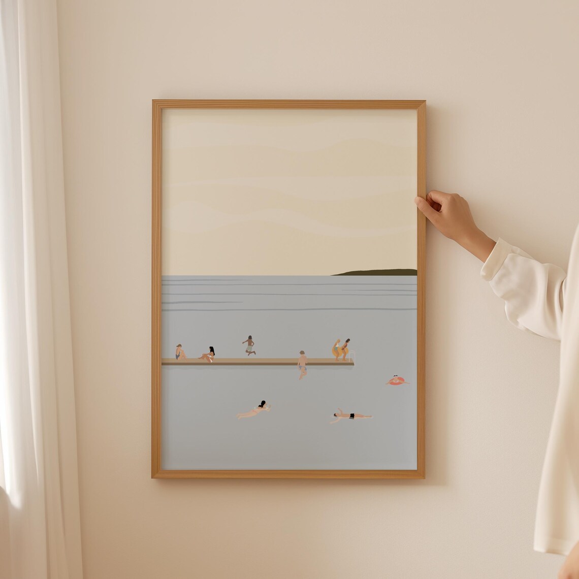 Tiny People Swimming In Lake Minimalist Summer Art Print