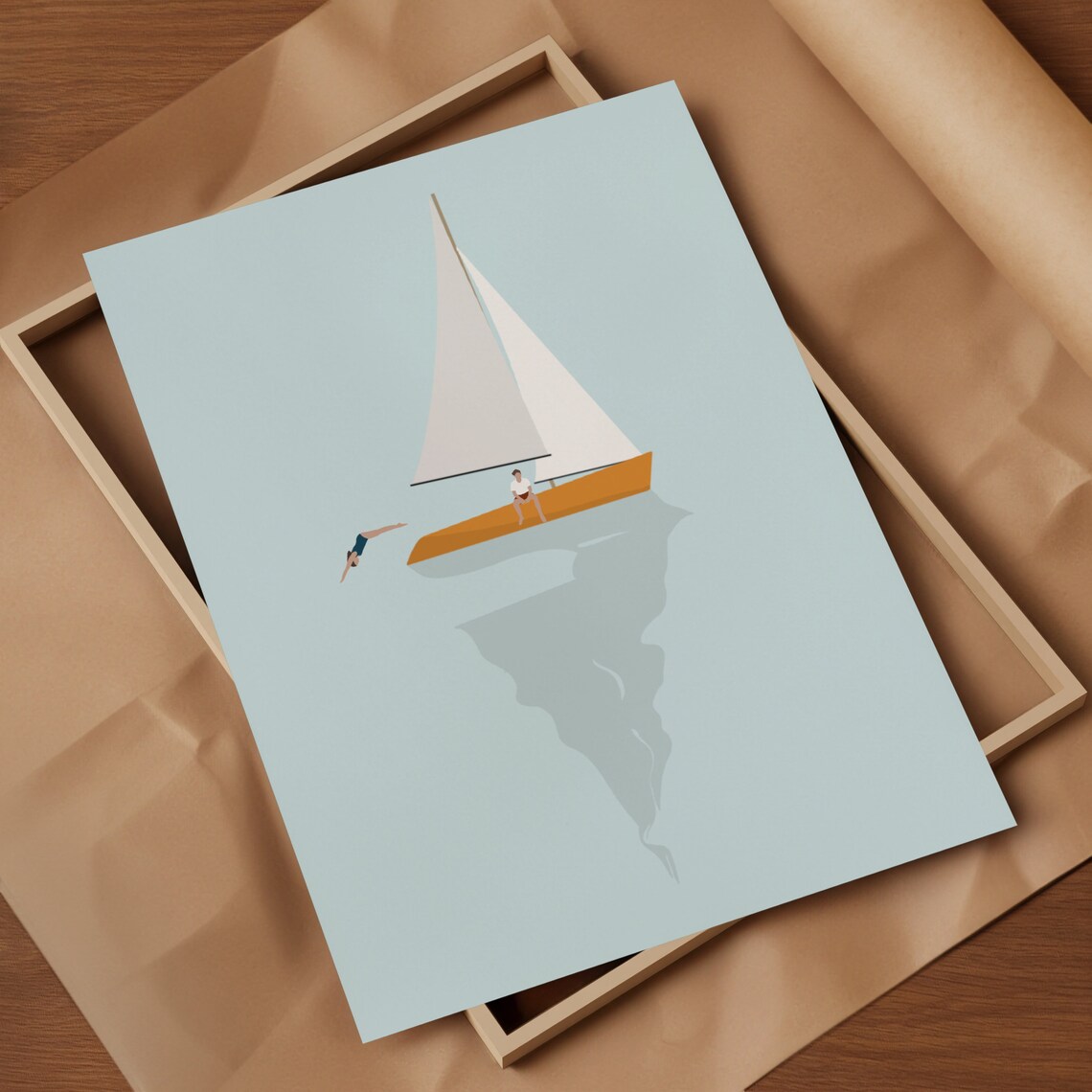 Tiny People on Sailboat Minimalist Ocean Poster - Image 3