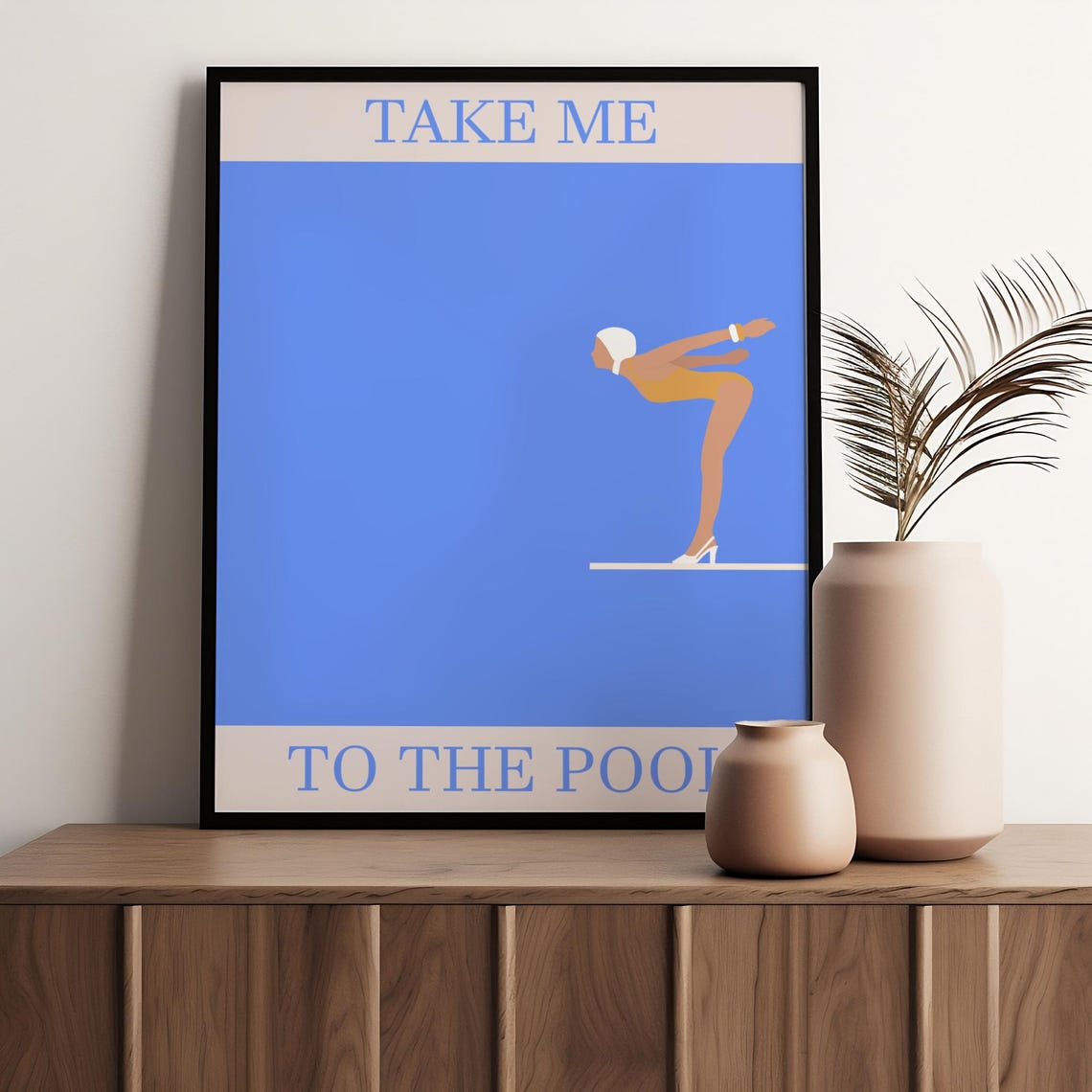 Take Me To The Pool Retro Woman Diver Minimalist Summer Art Poster - Image 3