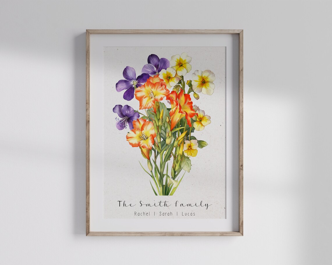 Moms Garden Birth Month Flower Bouquet Personalized Family Poster - Image 4