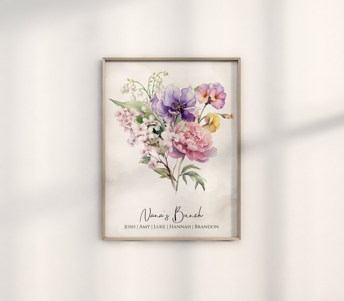 Personalized Birth Flower Bouquet Art Print - Image 2
