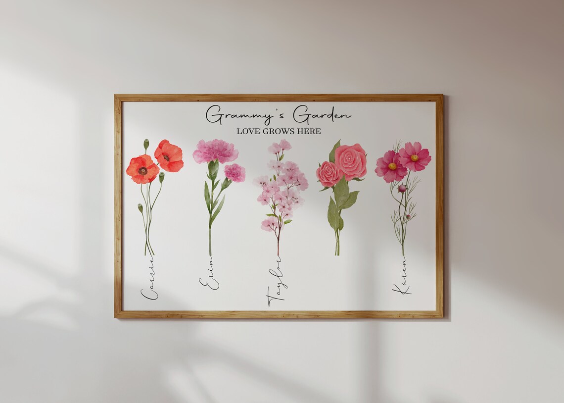 Personalized Grannys Garden Birth Flower Family Name Art Poster - Image 4