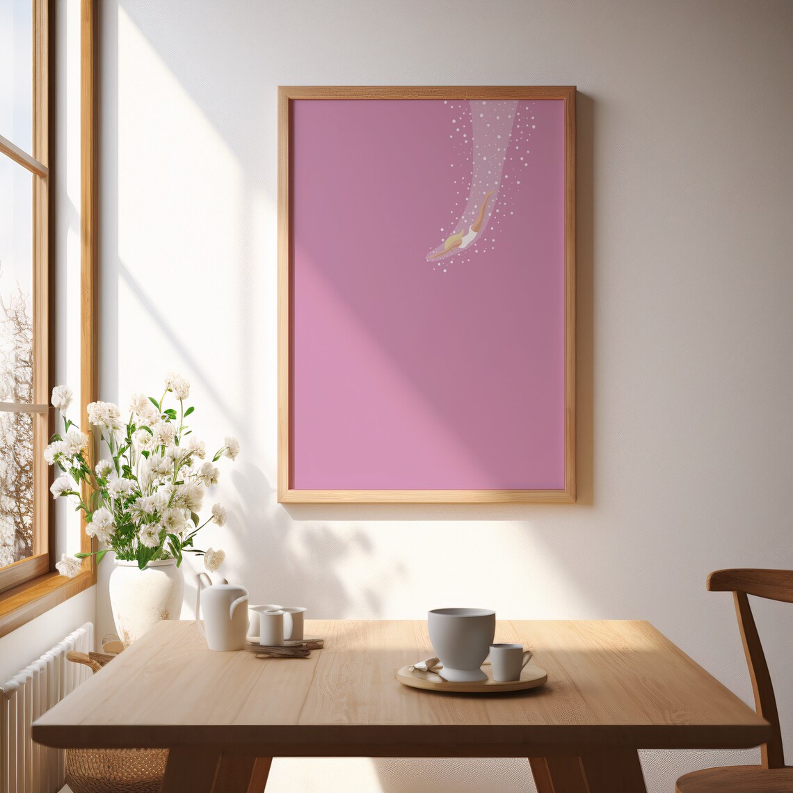 Woman Diving Bold Pink Minimalist Abstract Swim Art Statement Poster - Image 4