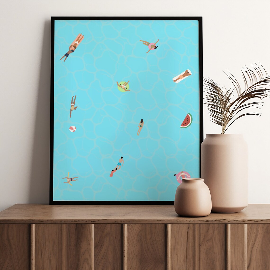 Tiny People In Swimming Pool Minimalist Summer Poster - Image 3