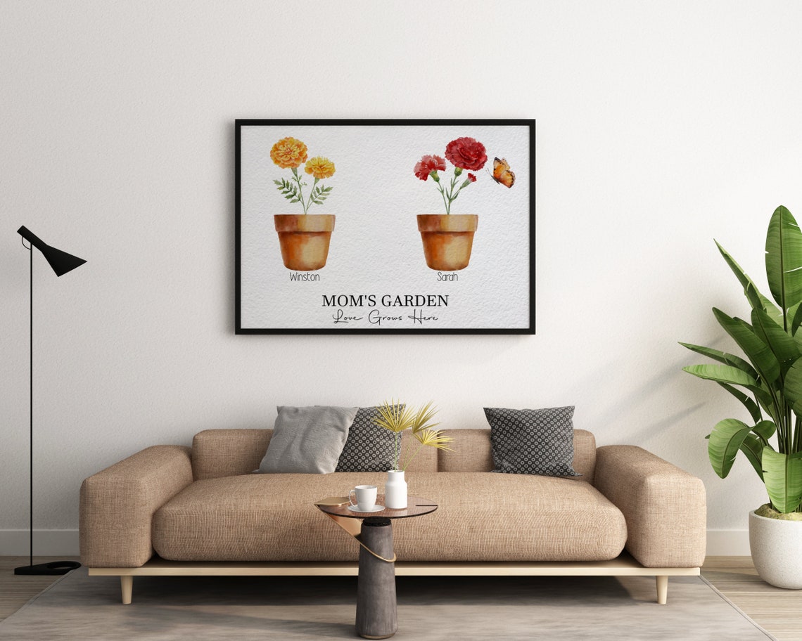 Grammys Garden Birth Flower Pots Personalized Family Name Poster - Image 2