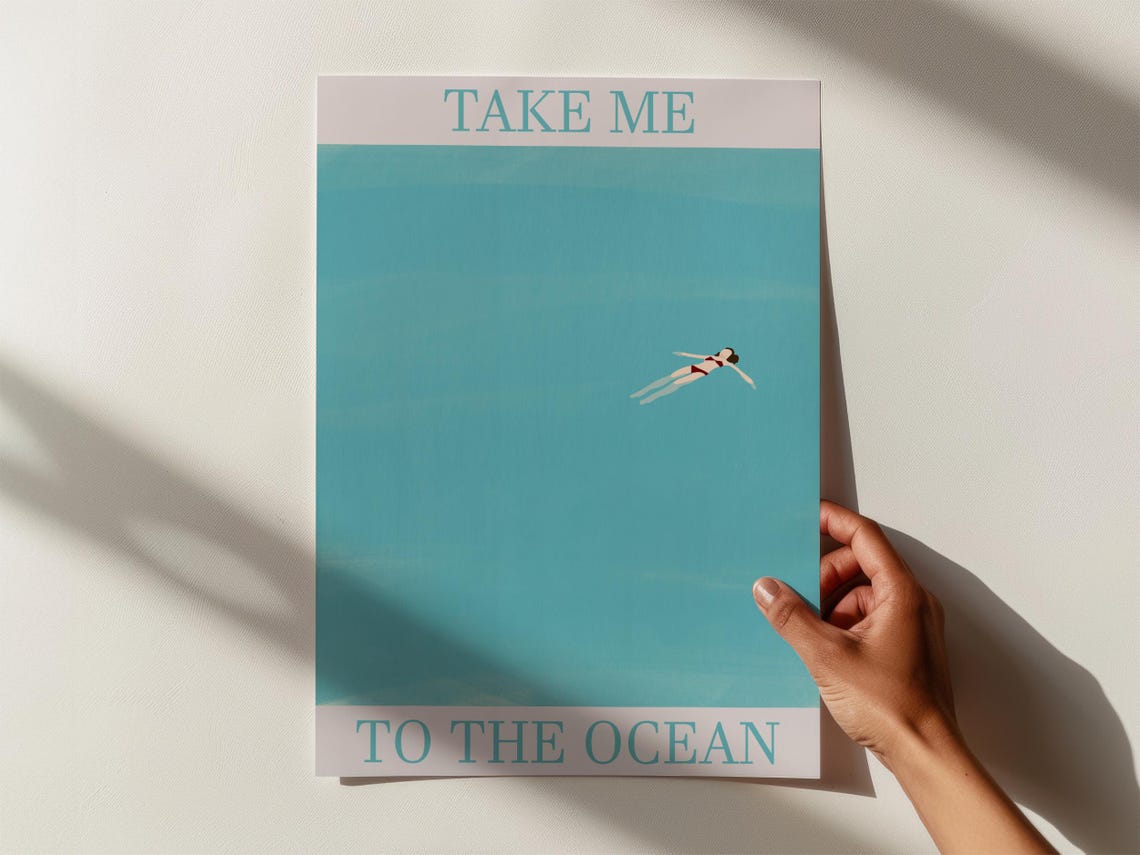 Take Me To The Ocean Swimmer Turquoise Sea Minimalist Poster - Image 2