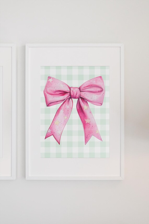 Pink Preppy Art Aesthetic Bow Art Trendy Girls Dorm Decor Cute Coquette Bows Trendy Pink Art Print Girly Wall Decor