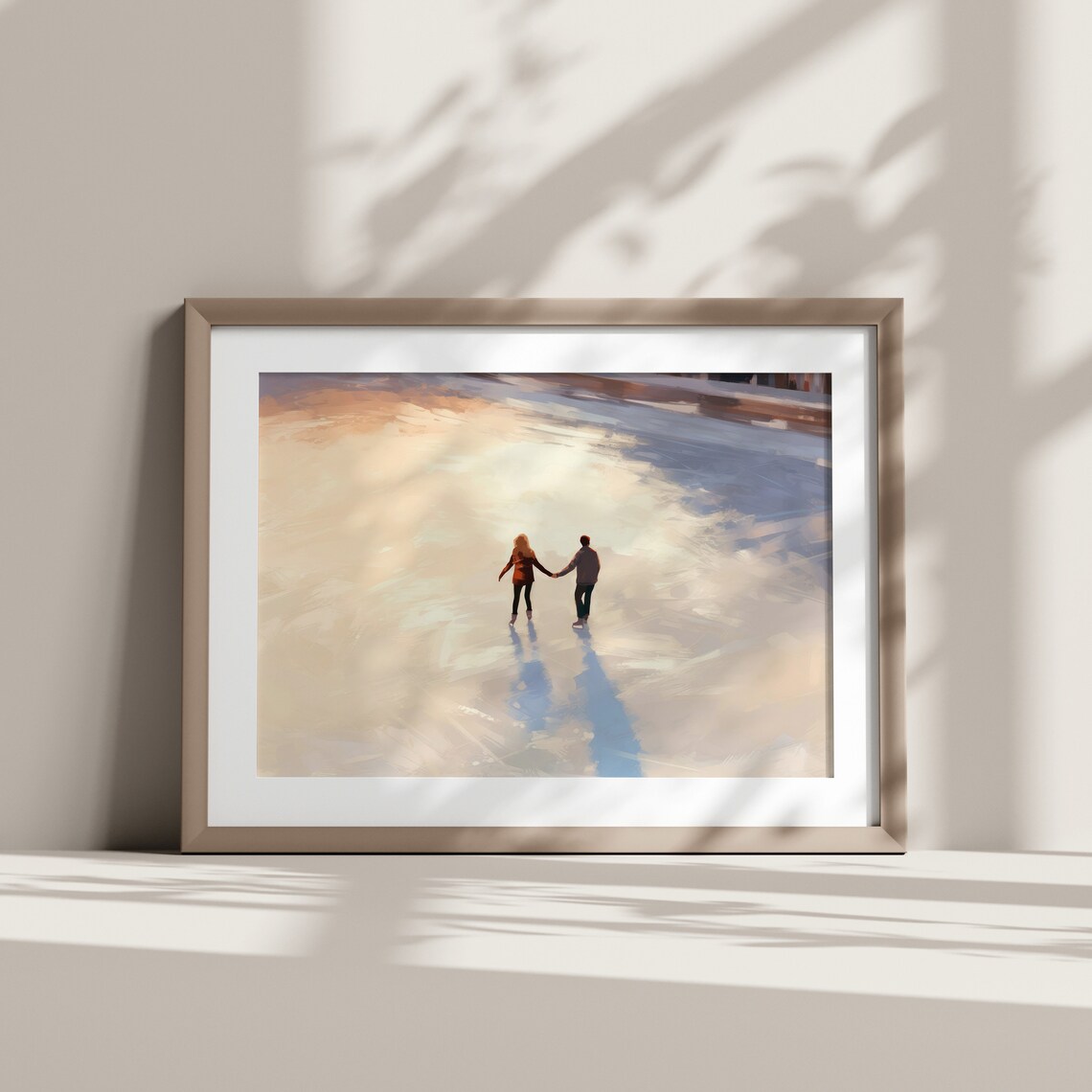 Romantic Couple Ice Skating Golden Sunset Winter Painting Wall Art - Image 7