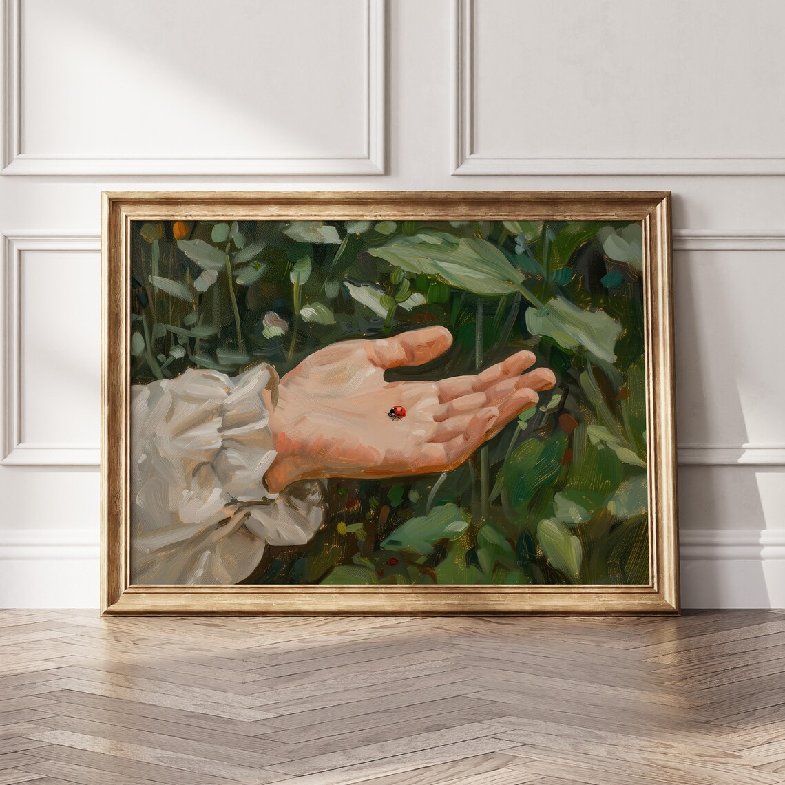 Red Ladybug On Hand Vintage Spring Art Print - Image 5
